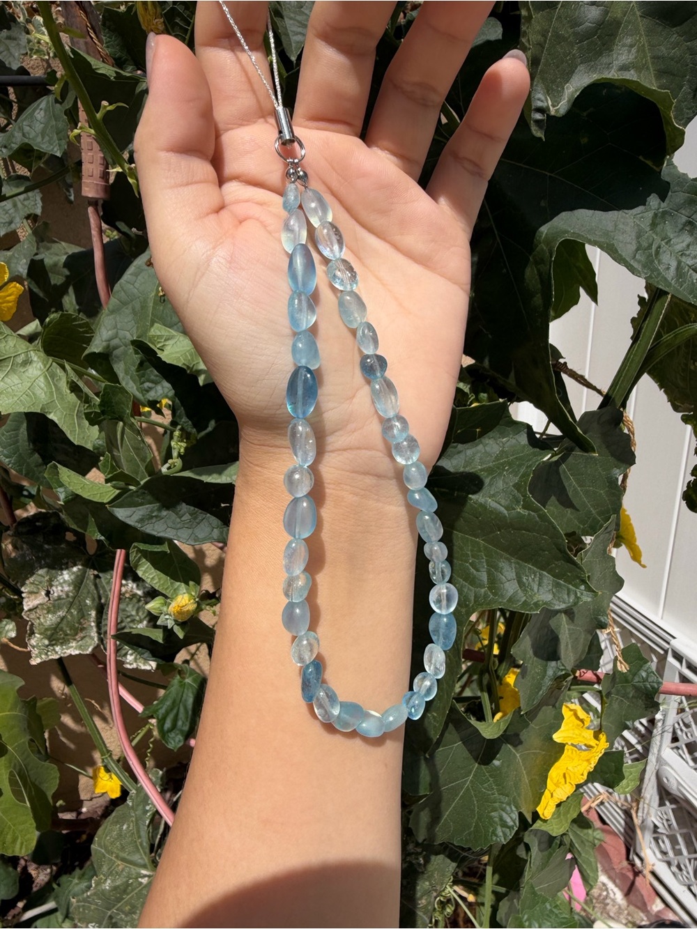 Natural Aquamarine Phone Charm Beaded Wrist Strap Gemstone Crystal Handmade